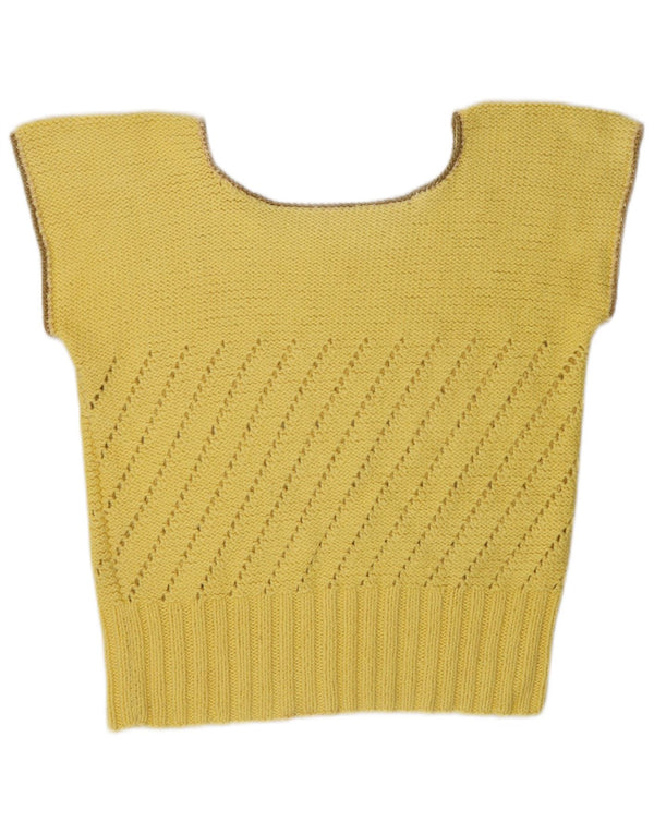 Vintage Womens Boat Neck Jumper Sweater UK 14 Medium Yellow Colourblock
