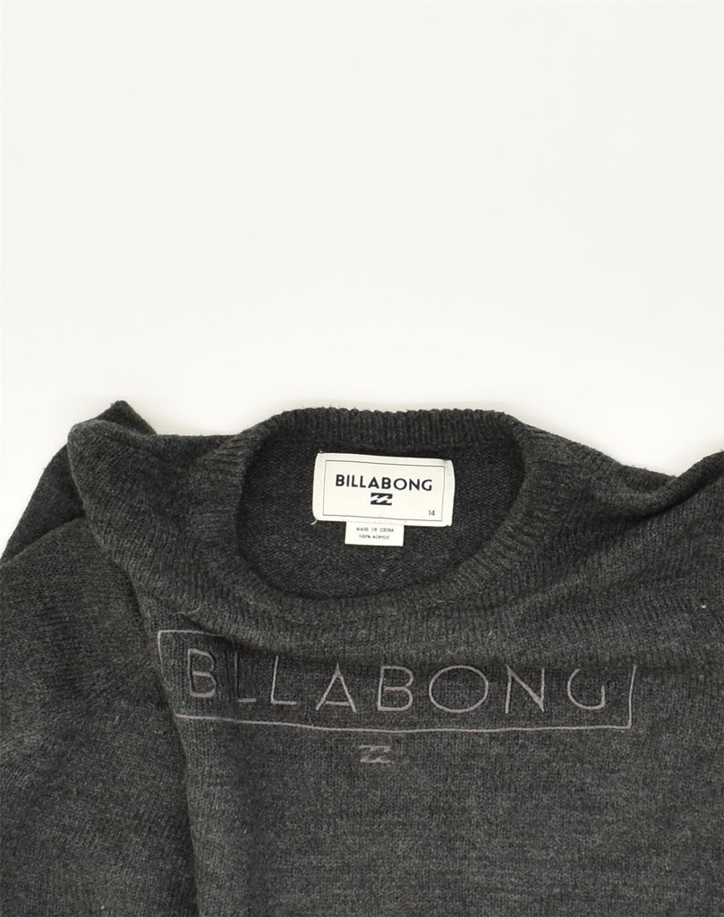 BILLABONG Boys Graphic Crew Neck Jumper Sweater 13-14 Years Grey Acrylic | Vintage Billabong | Thrift | Second-Hand Billabong | Used Clothing | Messina Hembry 