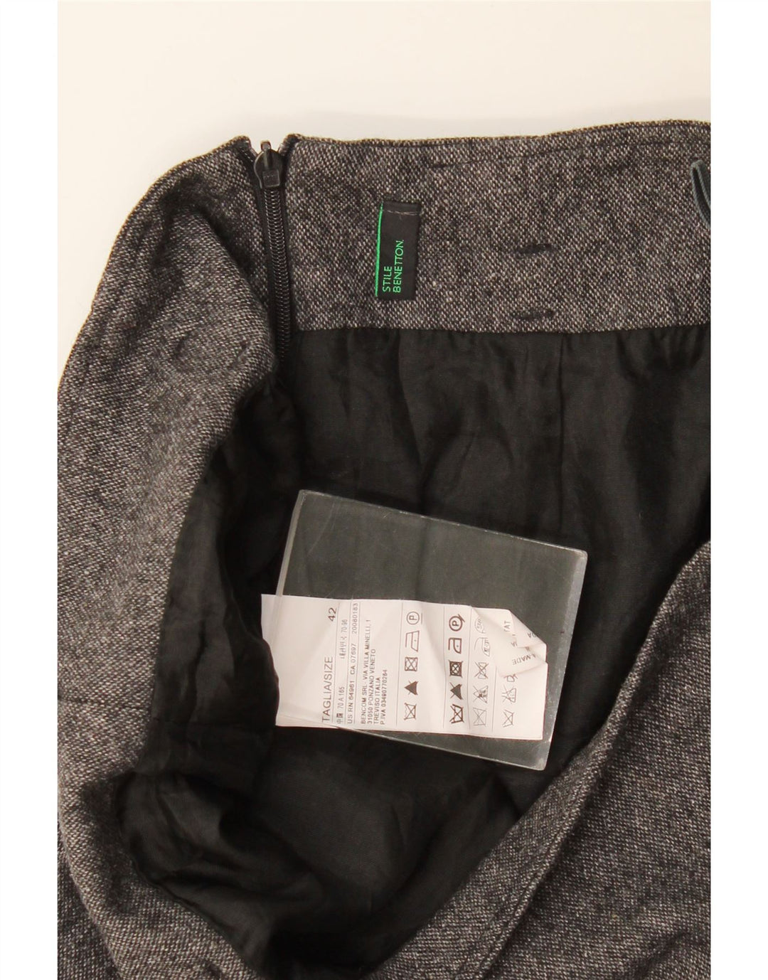 Benetton Womens Straight Skirt IT 42 Medium W30  Grey Wool