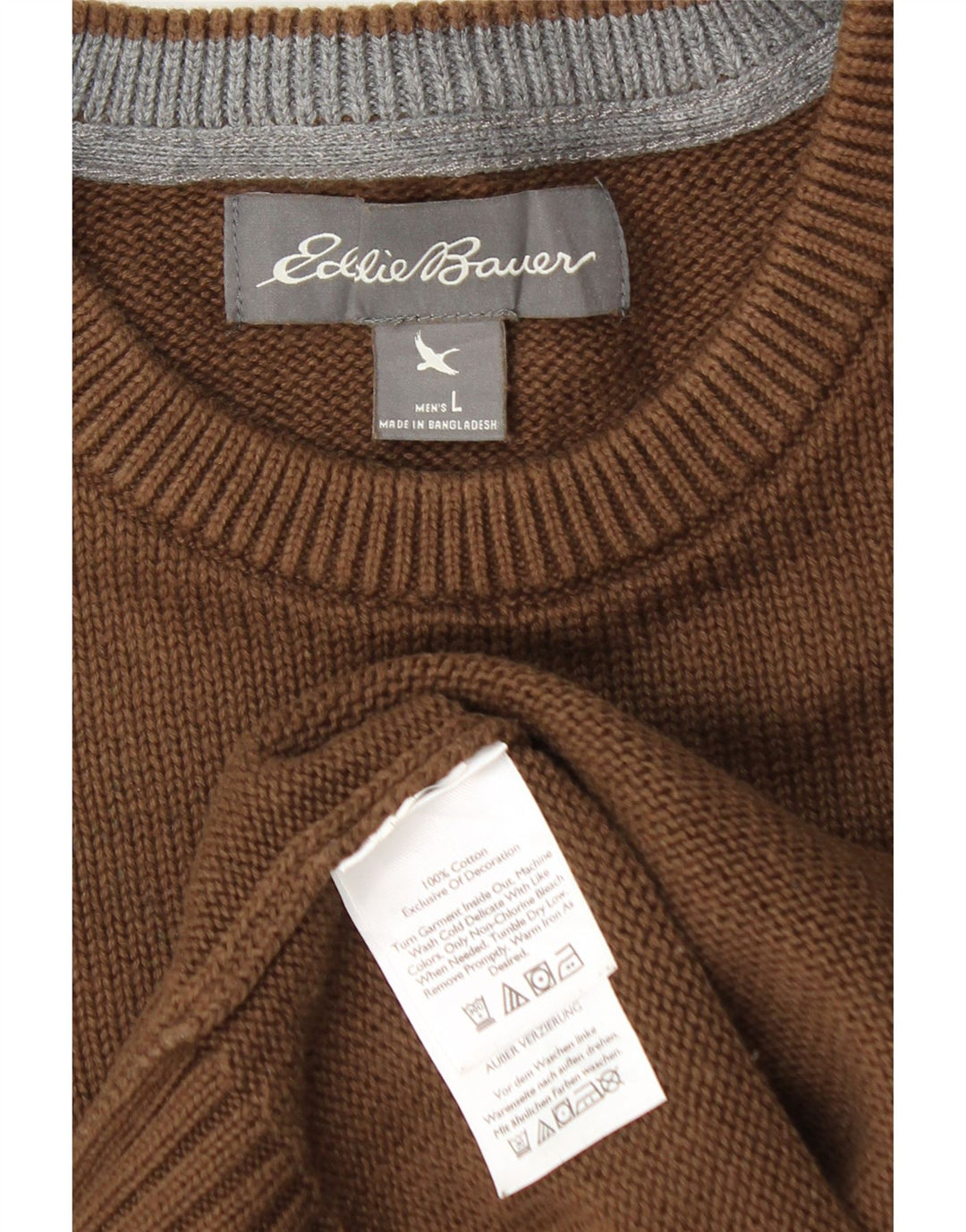 Eddie Bauer Mens Crew Neck Jumper Sweater Large Brown Cotton