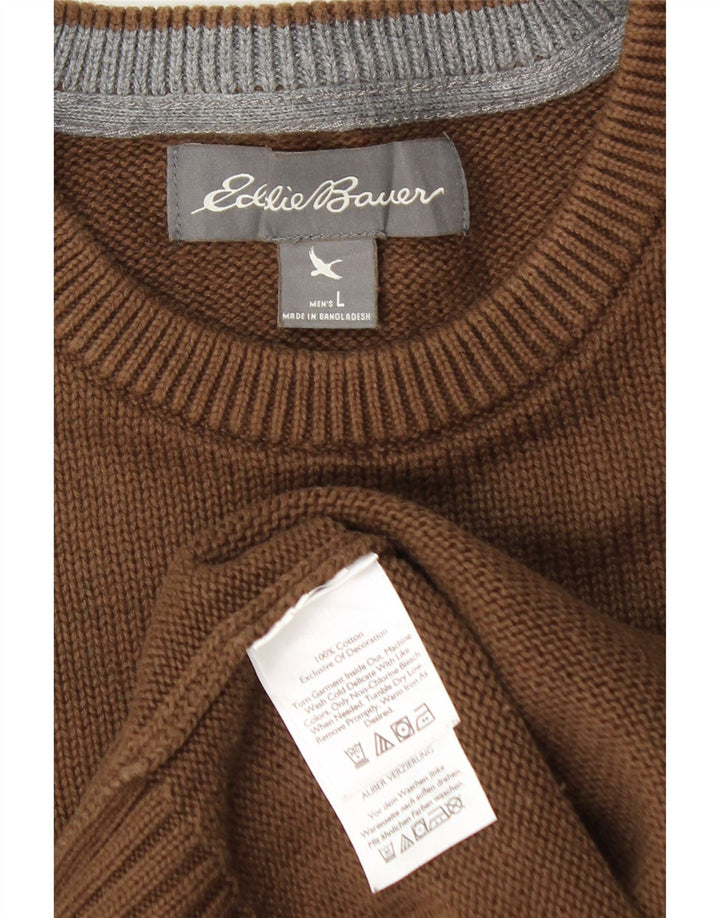 Eddie Bauer Mens Crew Neck Jumper Sweater Large Brown Cotton