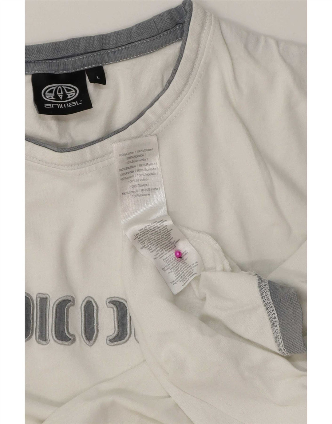 Animal Mens Graphic T-Shirt Top Large White Cotton