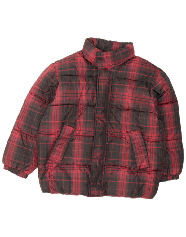 Zara Boys Hooded Padded Jacket 11-12 Years Red Check Polyester