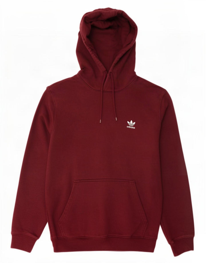 Adidas Mens Hoodie Jumper Medium Burgundy Cotton