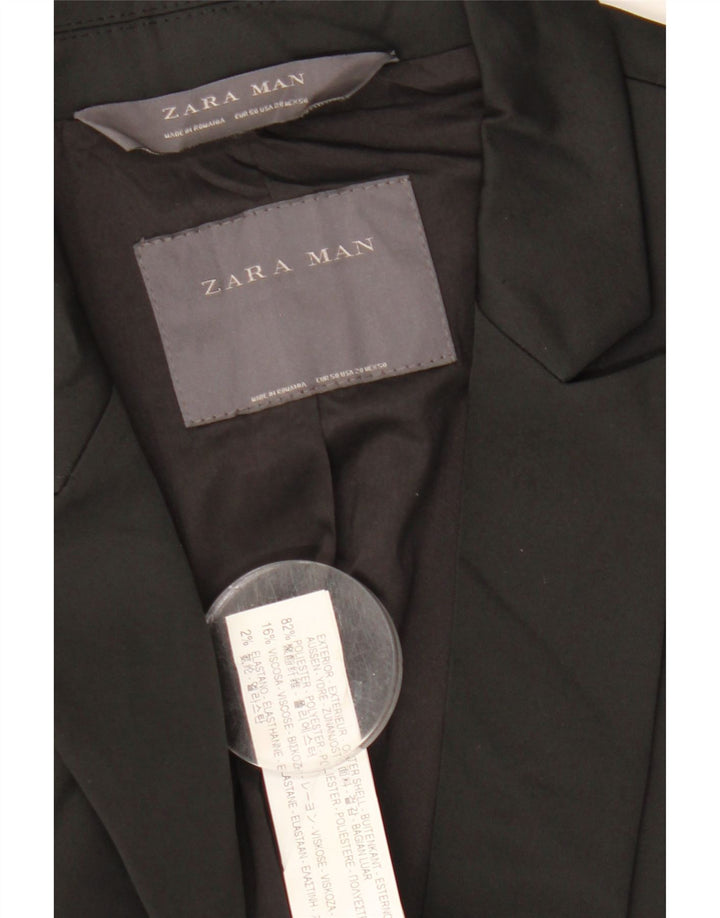 Zara Mens 2 Button Blazer Jacket EU 50 Medium Black Polyester