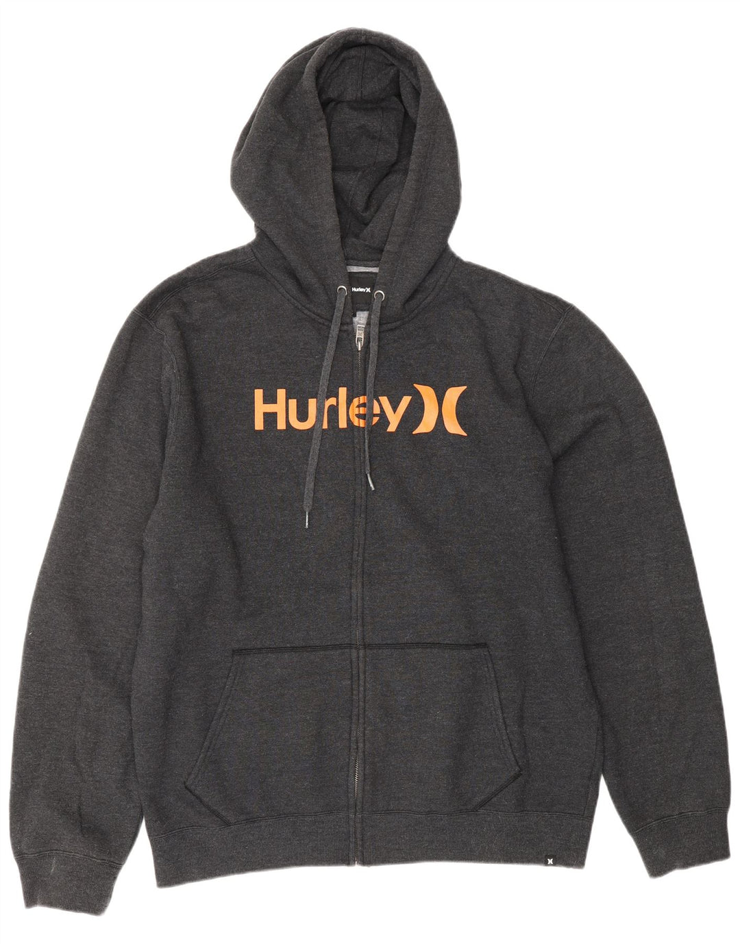 HURLEY Mens Graphic Zip Hoodie Sweater Large Grey Polyester