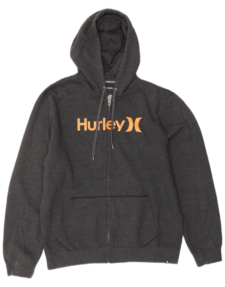HURLEY Mens Graphic Zip Hoodie Sweater Large Grey Polyester