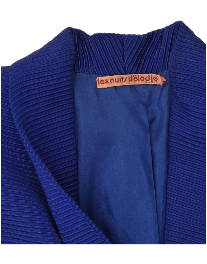 VINTAGE Womens Blazer Jacket UK 12 Medium Blue Pinstripe Cotton