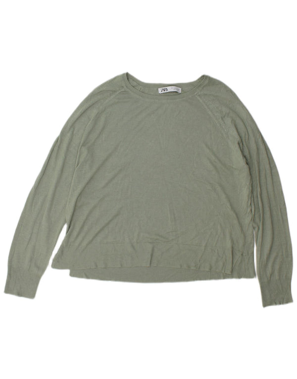 Zara Womens Boat Neck Jumper Sweater UK 16 Large Green
