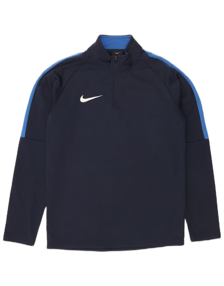 NIKE Mens Dri Fit Pullover Tracksuit Top Small Navy Blue Colourblock