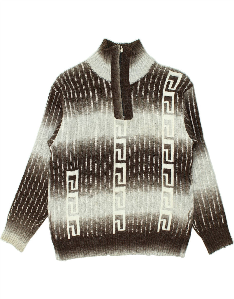 VINTAGE Mens Zip Neck Jumper Sweater XL Brown Striped | Vintage Vintage | Thrift | Second-Hand Vintage | Used Clothing | Messina Hembry 