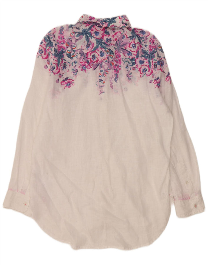 Joules Womens Oversized Shirt UK 8 Small White Floral Linen