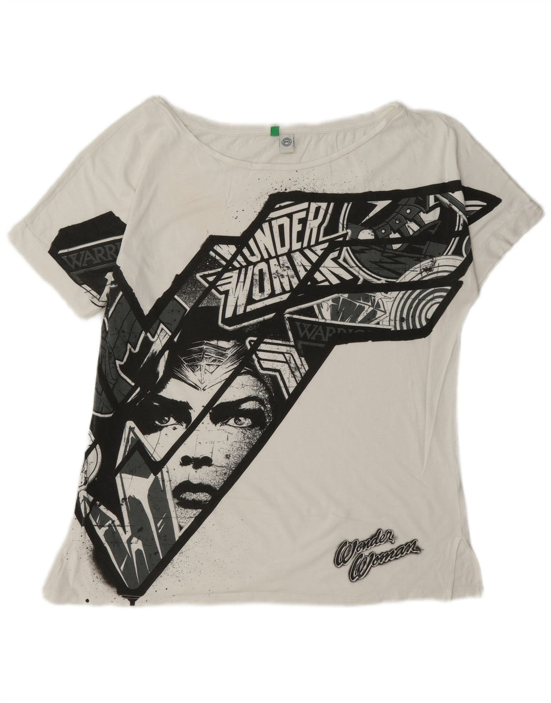 Benetton Womens Graphic T-Shirt Top UK 14 Medium White Cotton