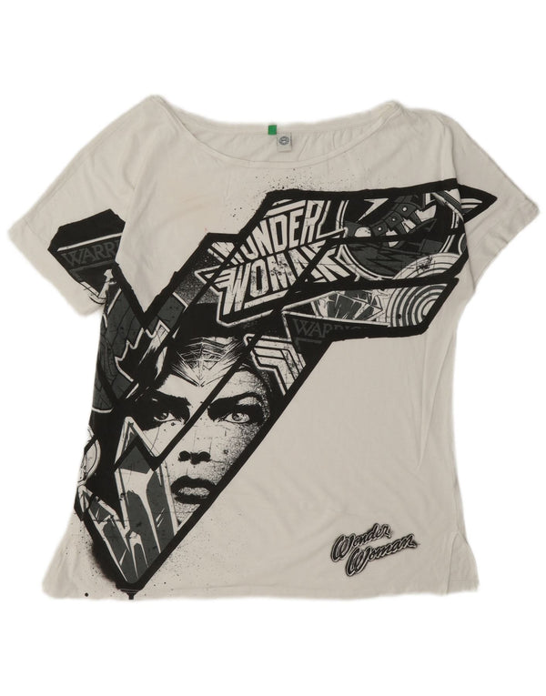 Benetton Womens Graphic T-Shirt Top UK 14 Medium White Cotton