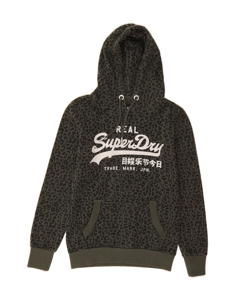 SUPERDRY Womens Graphic Hoodie Jumper UK 8 Small Khaki Animal Print Cotton Vintage Superdry and Second-Hand Superdry from Messina Hembry 