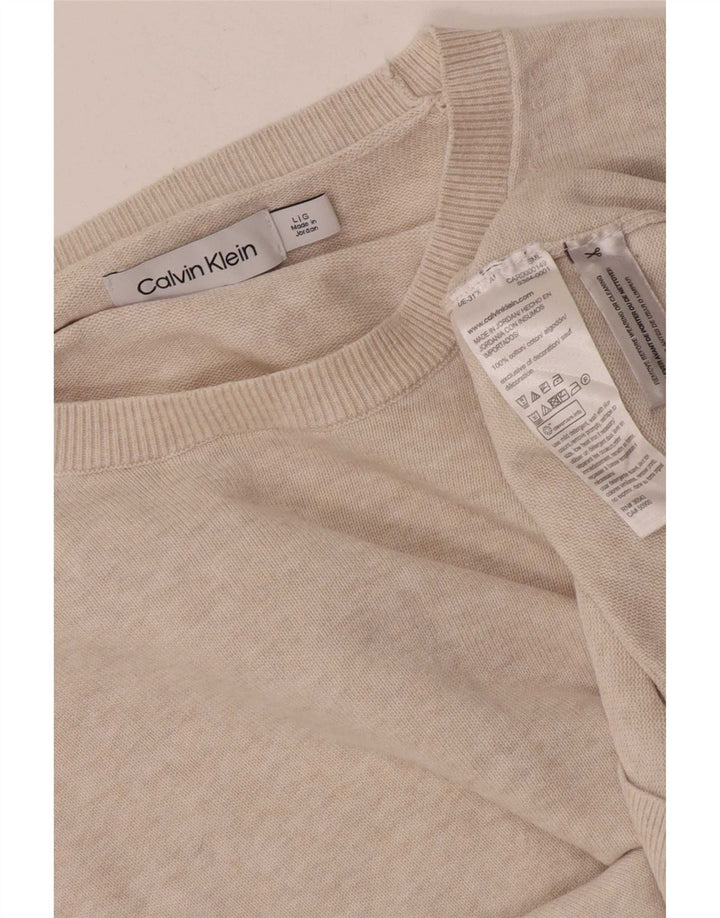 Calvin Klein Mens Crew Neck Jumper Sweater Large Beige Cotton
