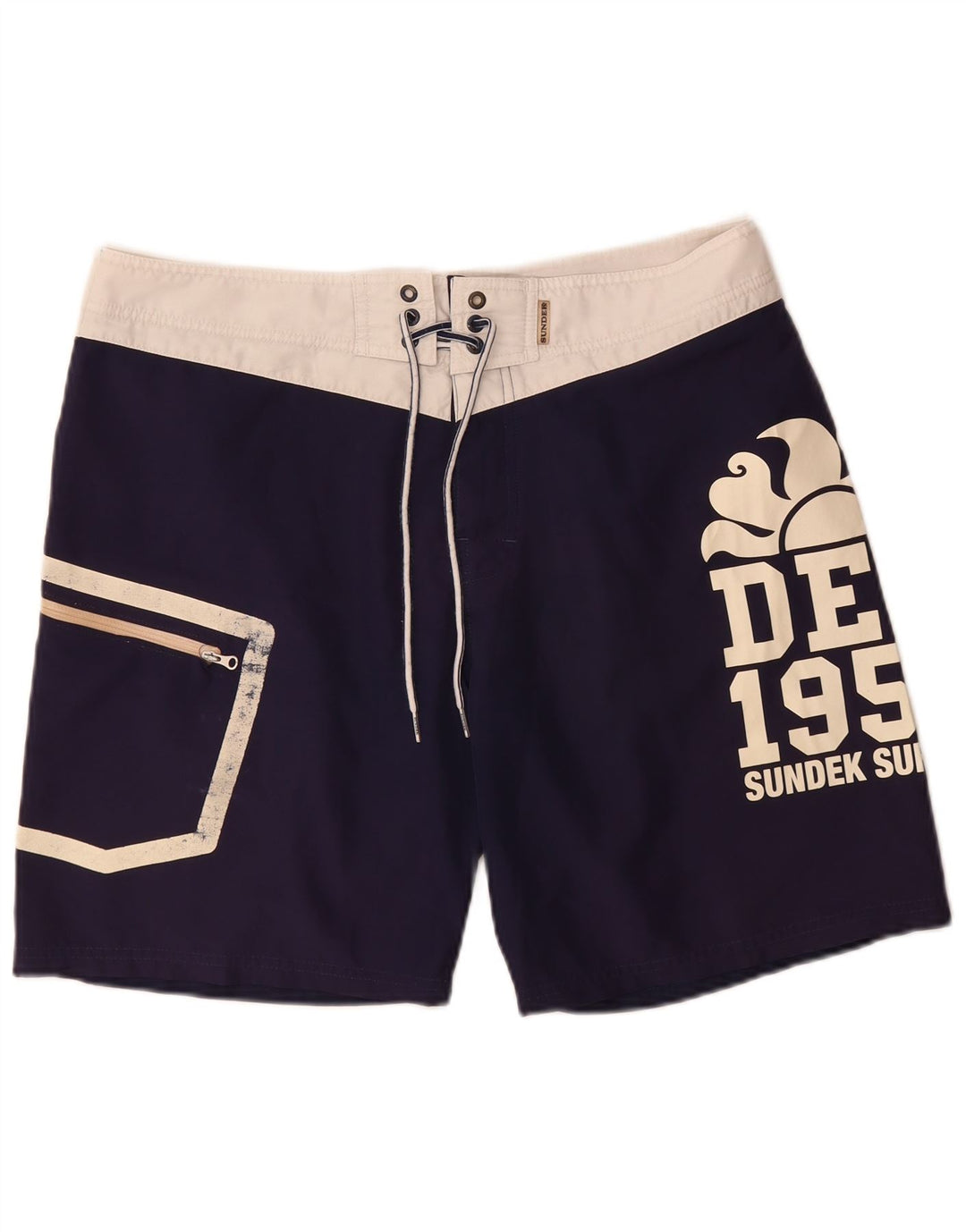 Sundek Mens Graphic Swimming Shorts Large Navy Blue Colourblock