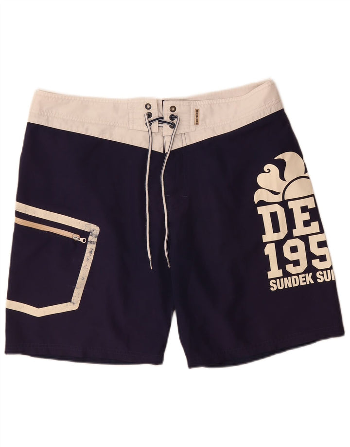 Sundek Mens Graphic Swimming Shorts Large Navy Blue Colourblock