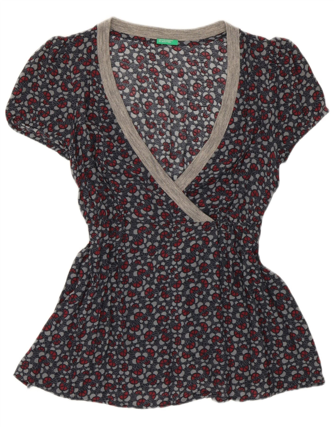 Benetton Womens Blouse Top UK 10 Small Grey Floral