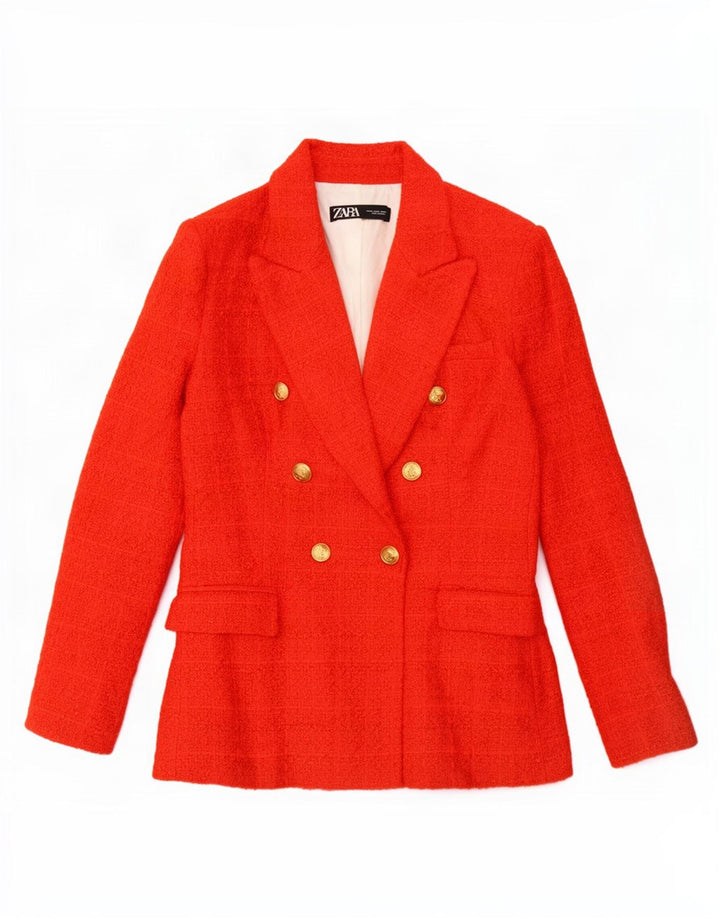 Zara Womens Double Breasted Blazer Jacket UK 12 Medium Red Check Cotton