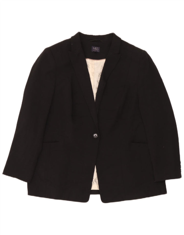 Marks & Spencer Womens 1 Button Blazer Jacket UK 22 3XL Black Polyester