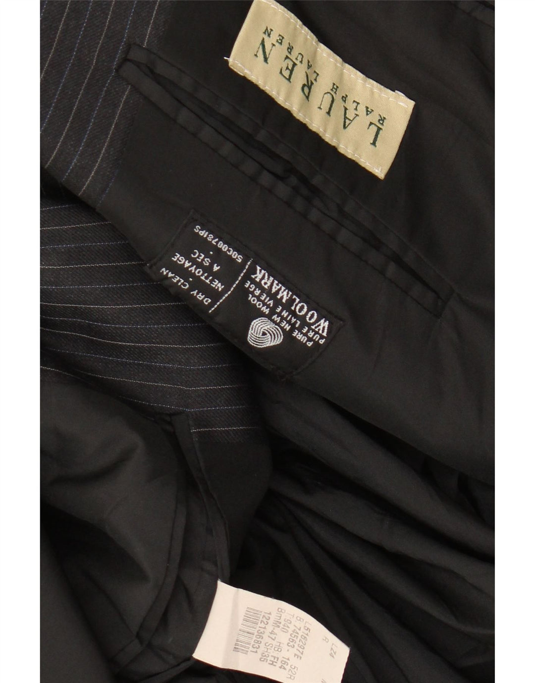 Ralph Lauren Mens 2 Button Blazer Jacket UK 42 XL Black Pinstripe Wool