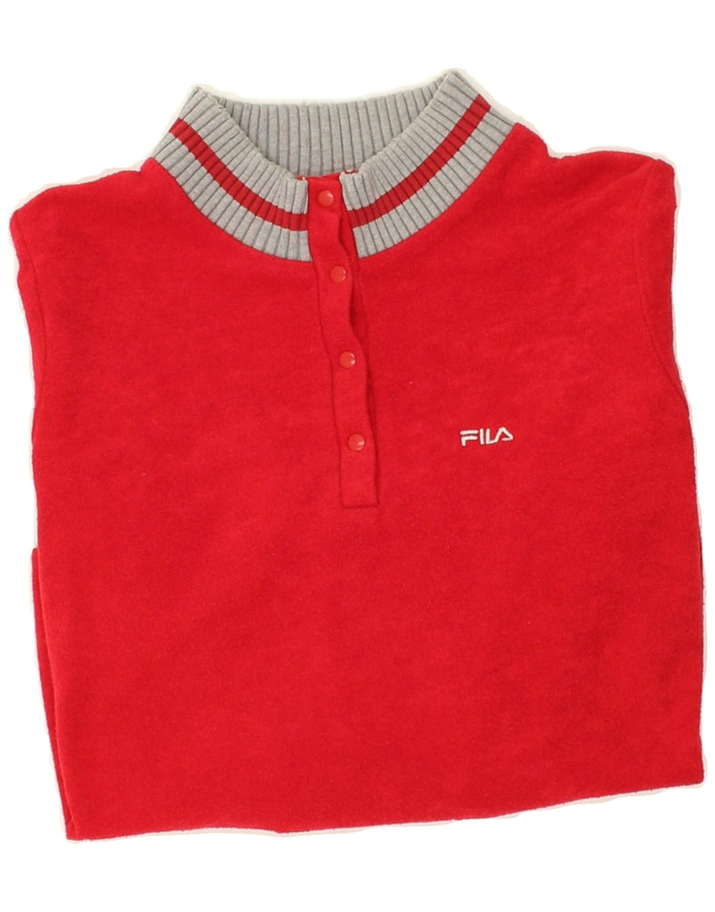 FILA Womens Button Neck Fleece Jumper UK 18 Small Red Polyester | Vintage Fila | Thrift | Second-Hand Fila | Used Clothing | Messina Hembry 