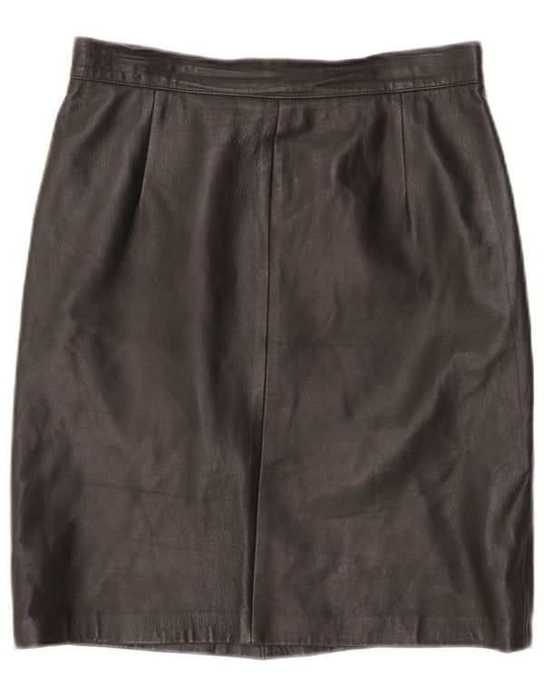 Vintage Womens Leather Skirt IT 46 Large W32  Black Leather