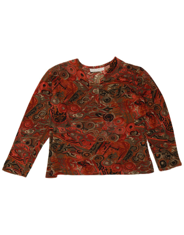 ACCORDO Womens Top Long Sleeve UK 14 Large Multicoloured Geometric