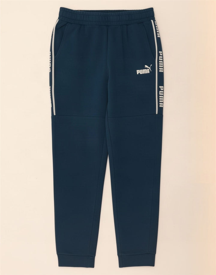 Puma Mens Graphic Tracksuit Trousers Joggers Medium Navy Blue Cotton