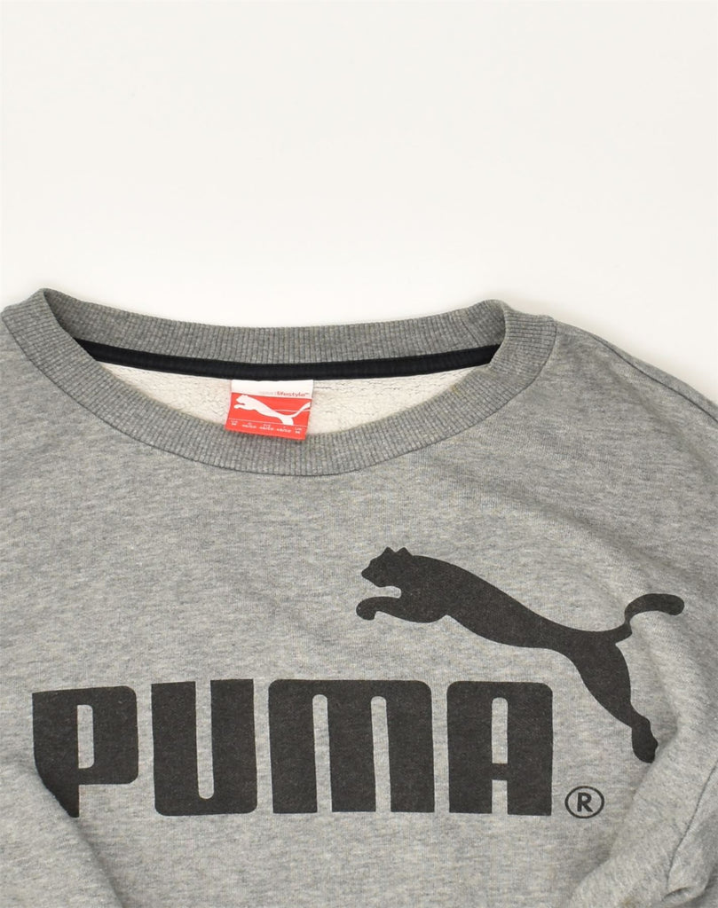 PUMA Mens Graphic Hoodie Jumper Medium Grey Cotton | Vintage Puma | Thrift | Second-Hand Puma | Used Clothing | Messina Hembry 