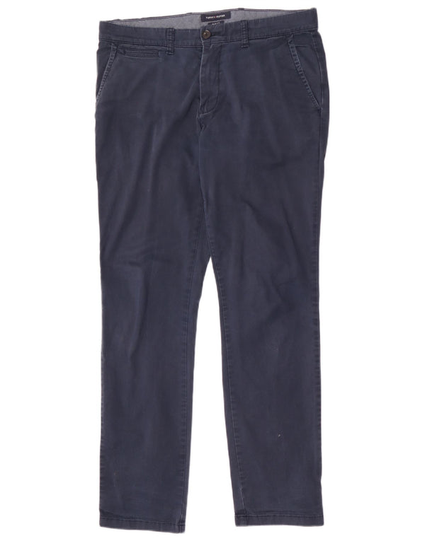 Tommy Hilfiger Mens Slim Fit Chino Trousers W33 L32 Navy Blue Cotton