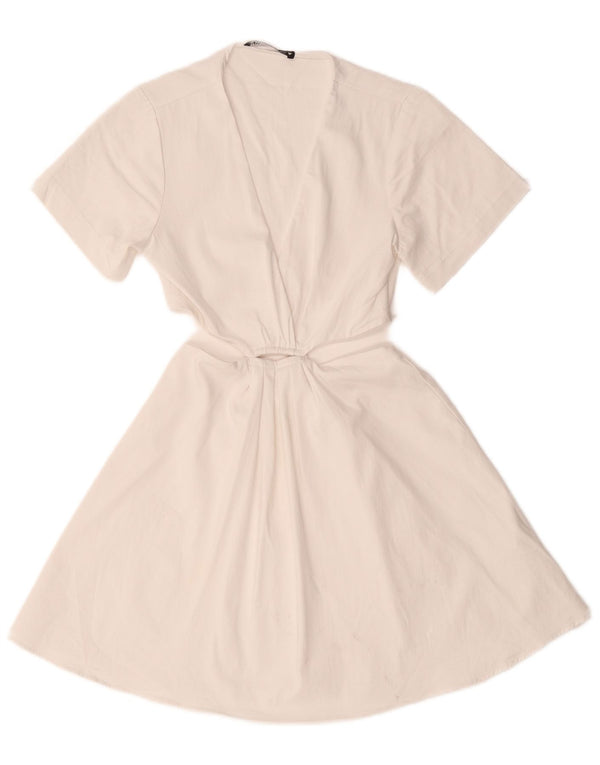 Zara Womens Cutout A-Line Dress UK 6 XS White Cotton