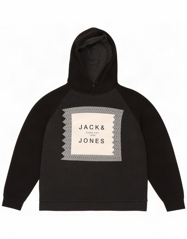 Jack & Jones Mens Graphic Hoodie Jumper Small Grey Colourblock Cotton