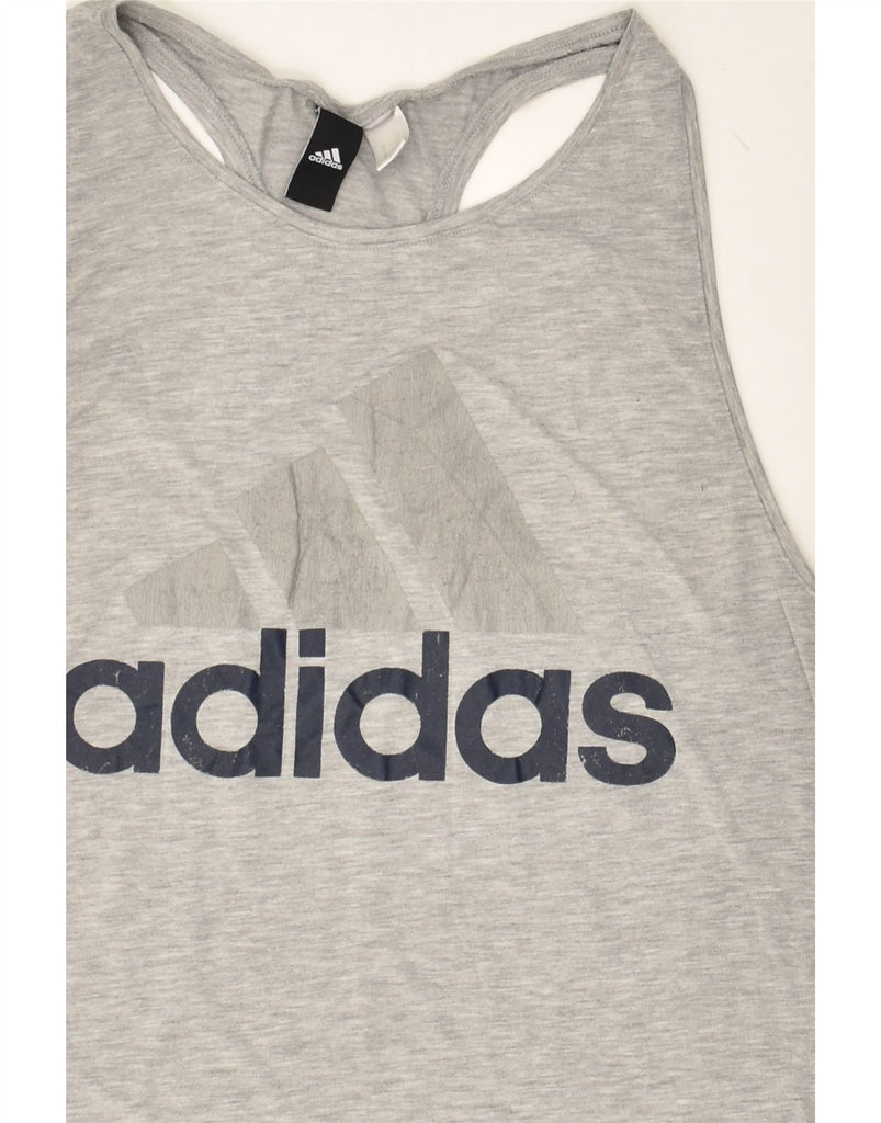 ADIDAS Womens Graphic Vest Top UK 12 Medium Grey Cotton | Vintage Adidas | Thrift | Second-Hand Adidas | Used Clothing | Messina Hembry 