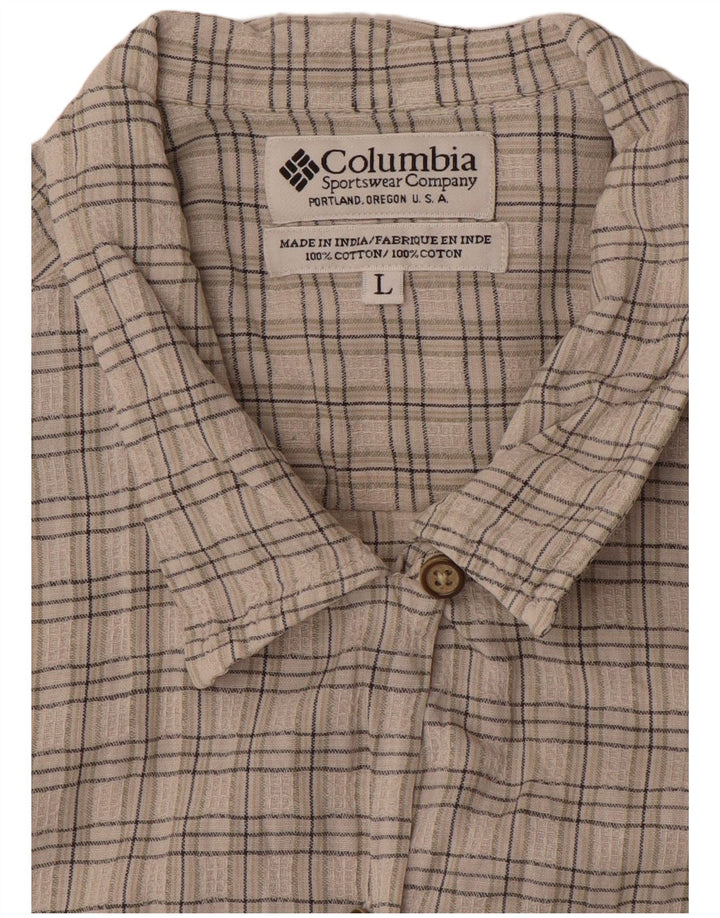 COLUMBIA Womens Short Sleeve Shirt UK 16 Large Grey Check Cotton Heart