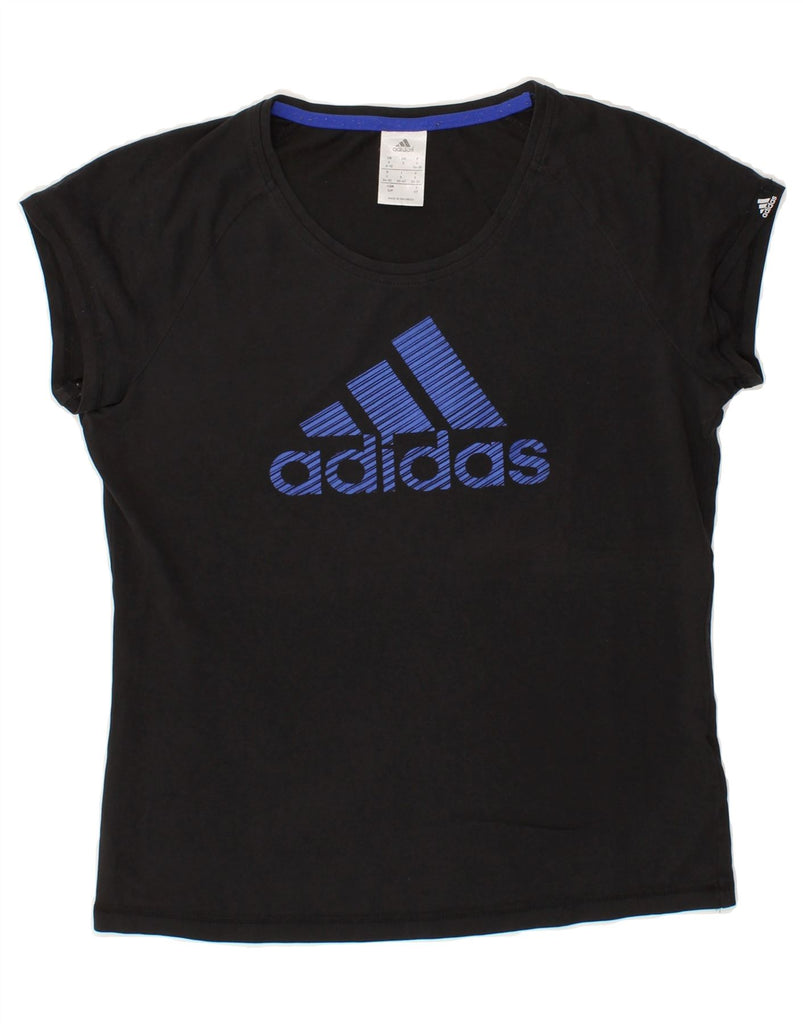 ADIDAS Womens Loose Fit Graphic T-Shirt Top UK 8/10 Small Black Cotton | Vintage Adidas | Thrift | Second-Hand Adidas | Used Clothing | Messina Hembry 