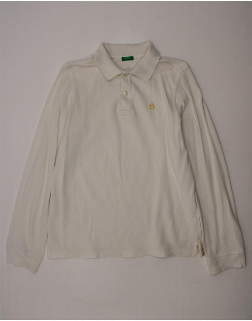 BENETTON Boys Long Sleeve Polo Shirt 11-12 Years White Vintage Benetton and Second-Hand Benetton from Messina Hembry 