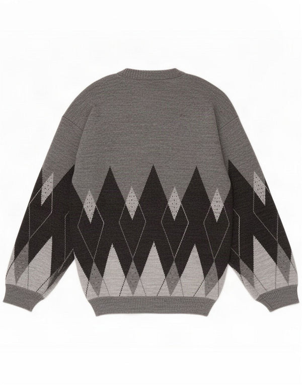 Vintage Mens V-Neck Jumper Sweater Small Grey Argyle/Diamond