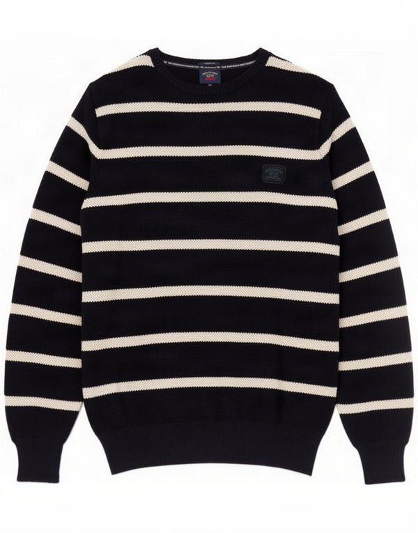 Paul & Shark Mens Yachting Boat Neck Jumper Sweater Large Navy Blue Striped