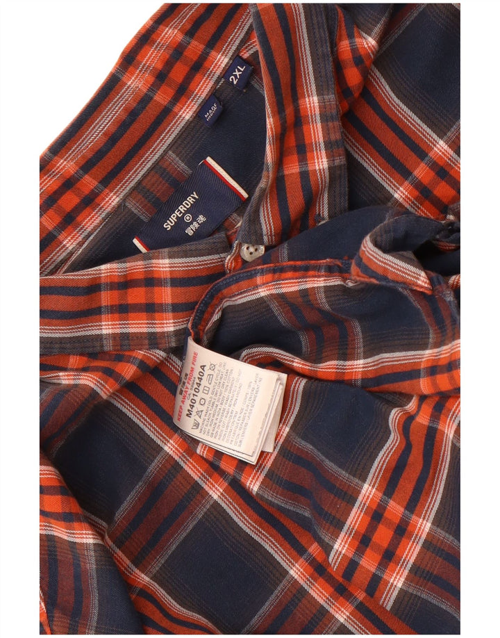 Superdry Mens Flannel Shirt 2XL Navy Blue Check Cotton