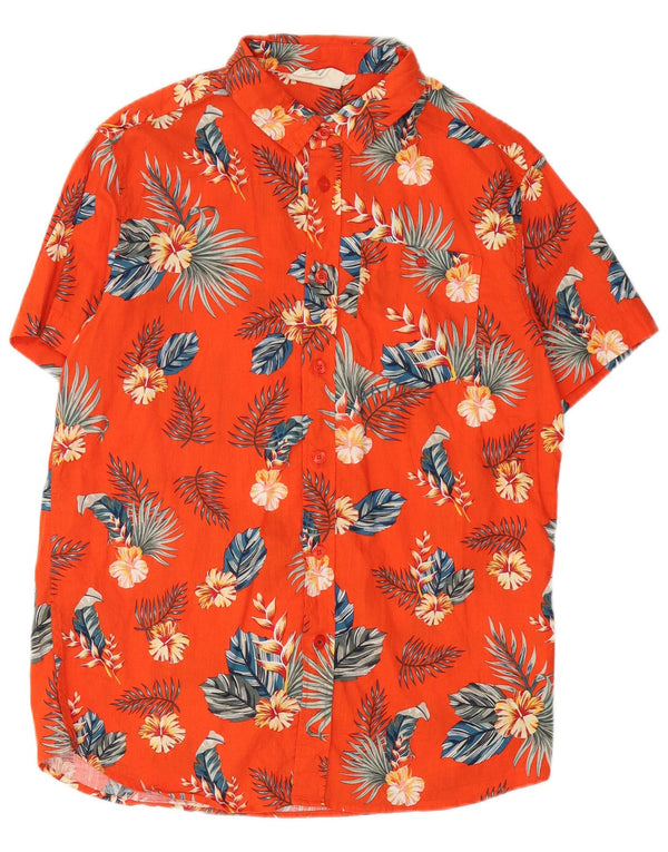Mountain Warehouse Mens Short Sleeve Shirt Small Orange Floral Cotton