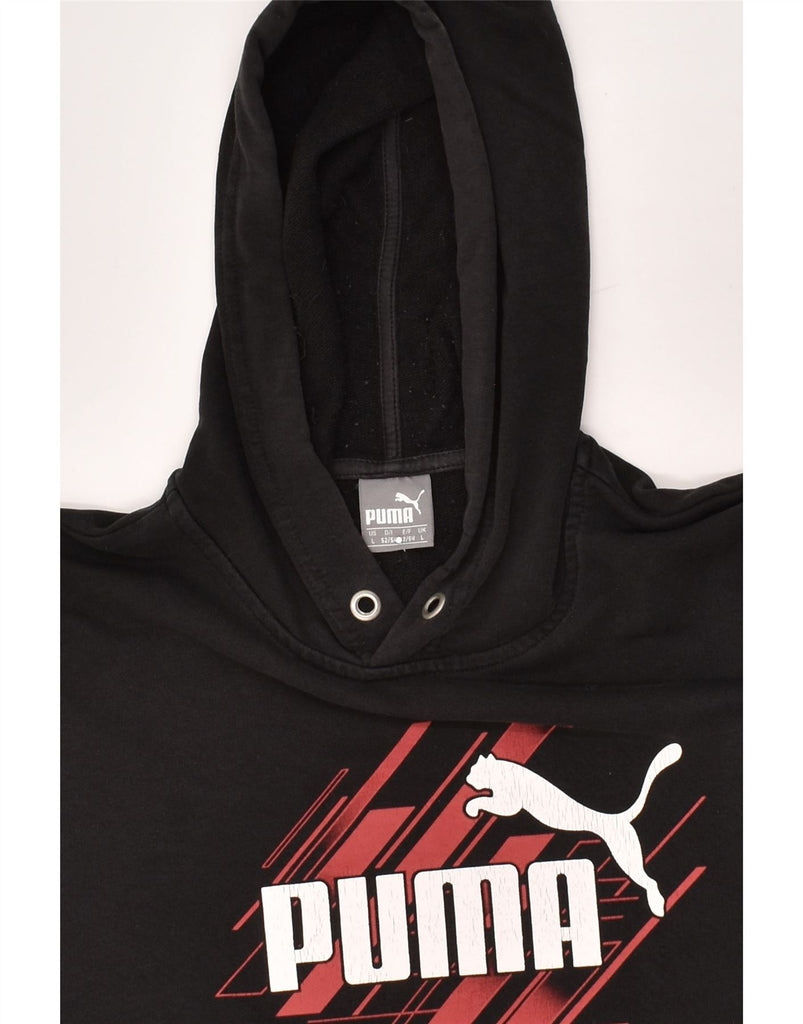 PUMA Mens Graphic Hoodie Jumper Large Black | Vintage Puma | Thrift | Second-Hand Puma | Used Clothing | Messina Hembry 