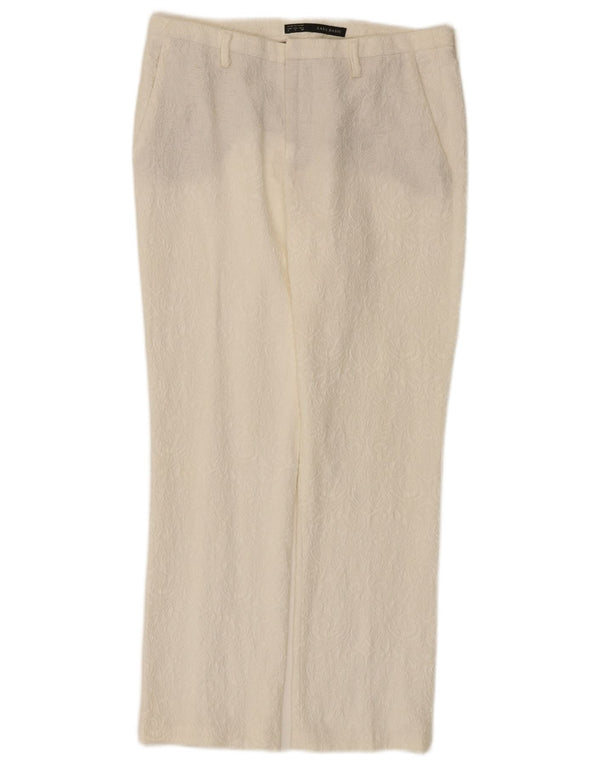 Zara Womens Straight Chino Trousers Small W27 L26 White Floral Cotton