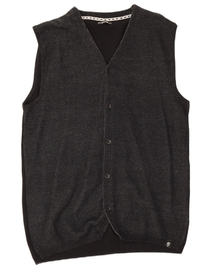 Datch Mens Sleeveless Cardigan Sweater 3XL Black Viscose