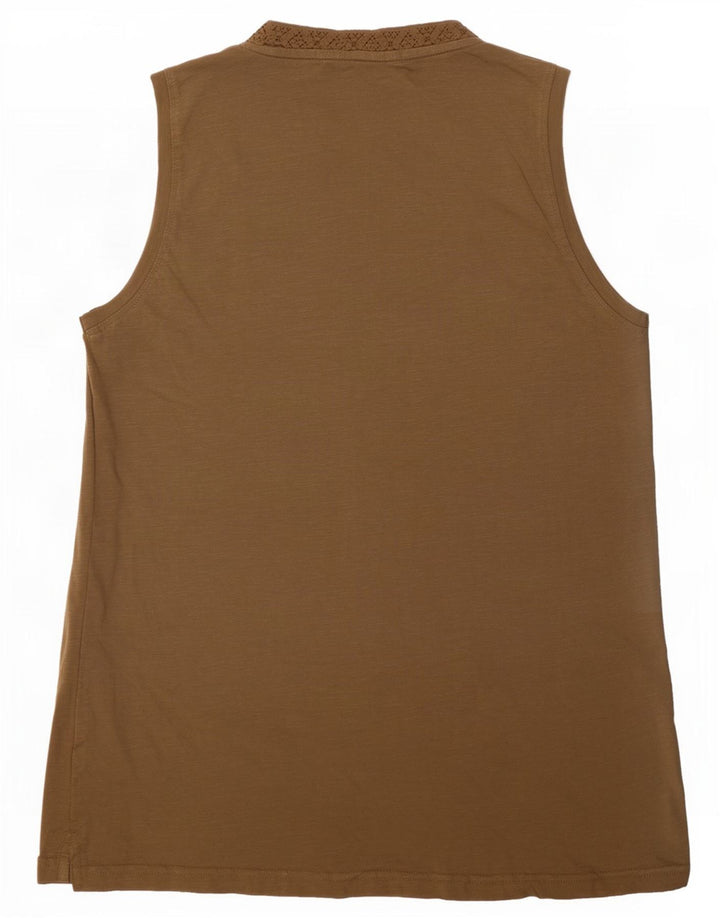 Weird Fish Womens Vest Top UK 14 Medium Khaki Cotton