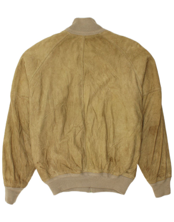 VINTAGE Mens Suede Bomber Jacket IT 52 XL Khaki Leather
