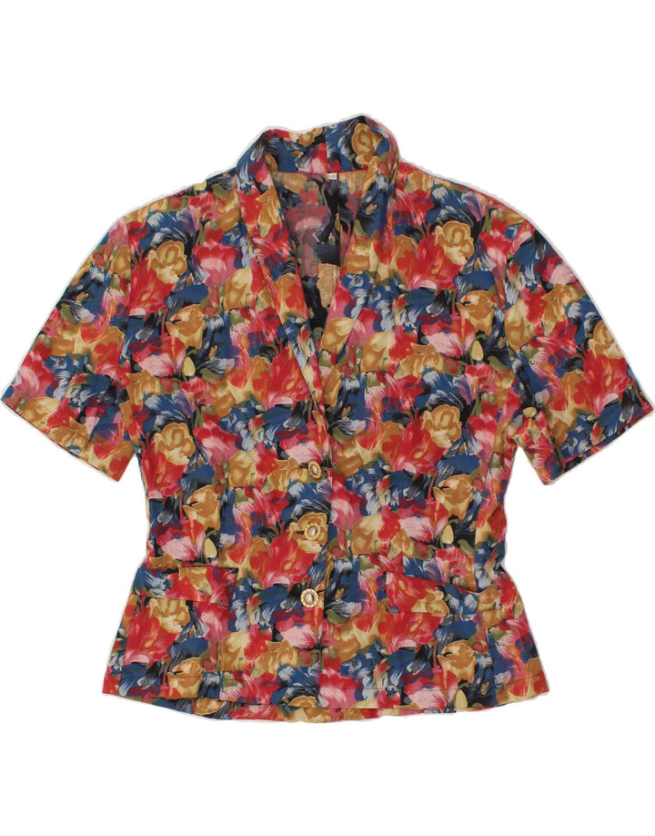 VINTAGE Womens 3 Button Blazer Jacket IT 46 Large Multicoloured Floral Vintage Vintage and Second-Hand Vintage from Messina Hembry 