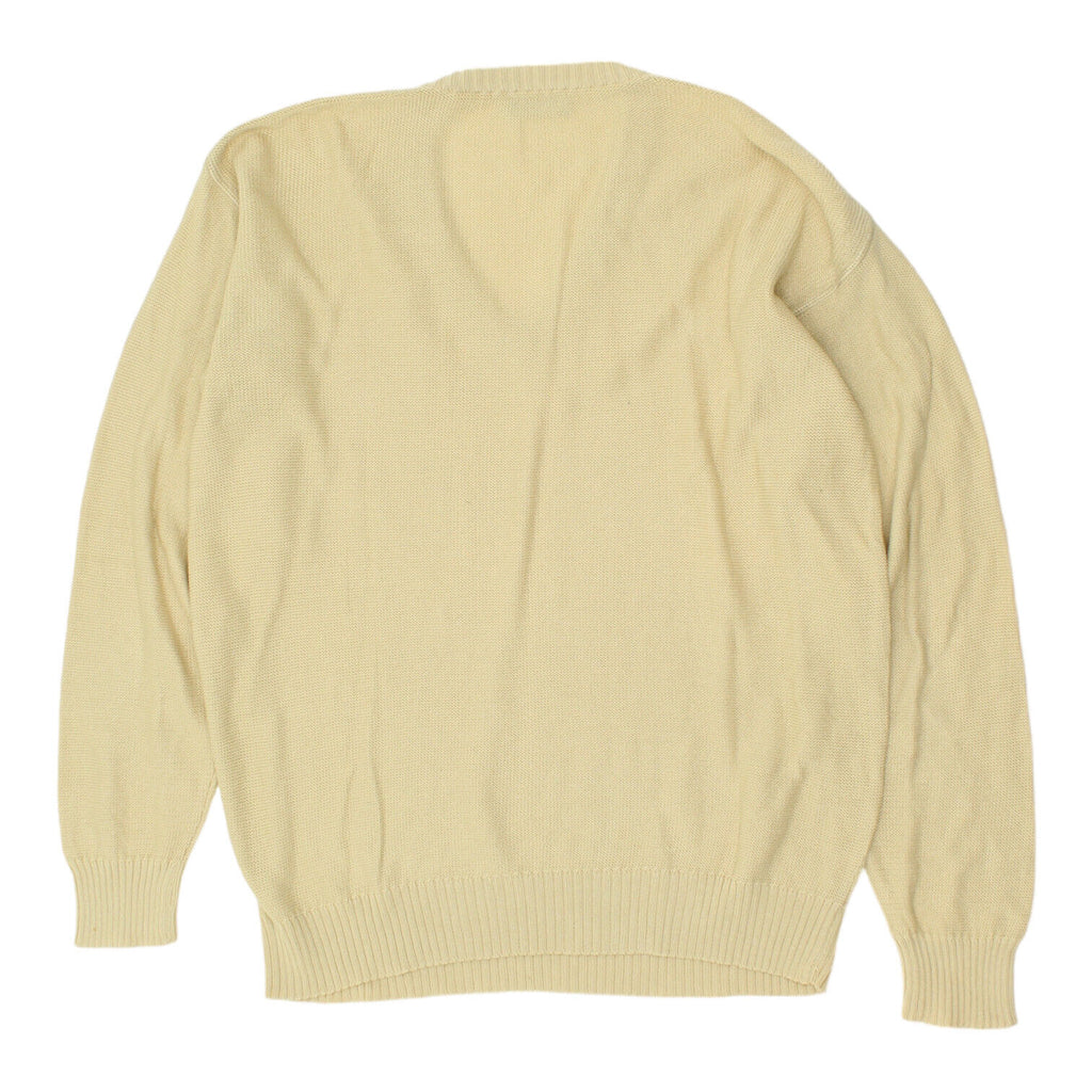 Ermenegildo Zegna Mens Beige V Neck Knit Jumper | Vintage Designer Sweater VTG | Vintage Messina Hembry | Thrift | Second-Hand Messina Hembry | Used Clothing | Messina Hembry 