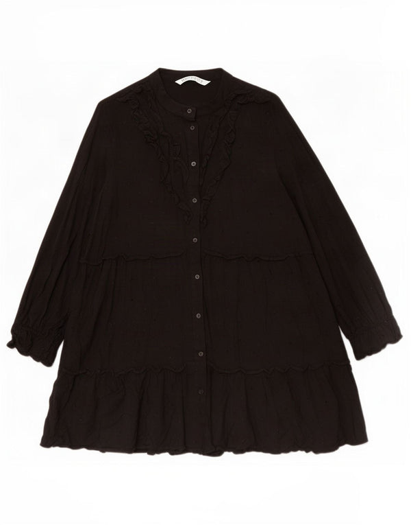 Zara Womens Long Sleeve Tiered Dress UK 12 Medium Black Viscose